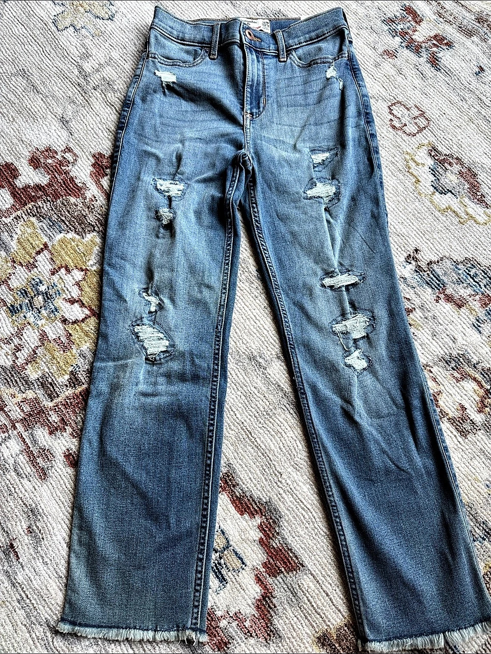 Abercrombie Kids High-Rise Ankle Straight Jeans Blue Girls 13/14